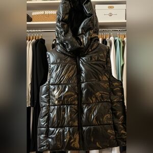 ZARA Black Puffer Zipper Front Vest With Hood